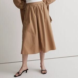 Madewell Signature Poplin Side Button Midi Skirt in Seed Khaki Pockets Flare
